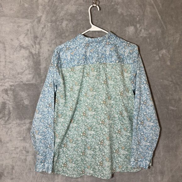 J Jill Sleep Top L Floral Colorblock Long Sleeves Button Up Collared Lightweight - Picture 4 of 9